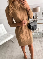 1 x RAW Customer Returns Elegancity Brown Knitted Dress Women s Sweater Long Winter Dress Turtleneck Sweater Dress Long Sleeve Knee Length XL - RRP €46.33