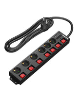 1 x RAW Customer Returns DEWENWILS Individually Switchable Power Strip, 6 Switches with 2 USB, with Surge Protection, Wall Mounting, Child Protection, Rotated 90 , 2M, Black - RRP €26.09