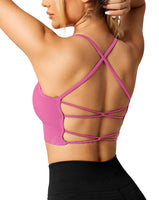 1 x RAW Customer Returns ZAAYO Women s Gym Bra Padded Crossback Fitness Sports Bra Removable Chest Pad Yoga Tops Knitted Seamless Sportswear Pink Large - RRP €23.99