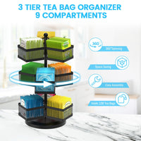 1 x RAW Customer Returns iDavosic.ly Metal Tea Bag Holder, Rotating Tea Boxes for Tea Bags, Large Tea Box with 9 Compartments, Tea Rack, Tea Bag Storage Box, Tea Organizer for 108 Tea Bags Black  - RRP €30.35