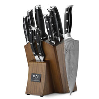 1 x RAW Customer Returns NANFANG BROTHERS Professional Damascus Knife Block Set 9 Chef s Knife Set Made of Stainless Steel with Wooden Block Block Sets Black - RRP €171.42