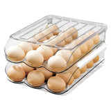 1 x RAW Customer Returns memeyou Large Capacity Egg Holder for Refrigerator, Auto Roll Egg Container Organizer Tray Stackable Fresh Storage Box for Fridge Plastic Clear 2 Layers  - RRP €25.99