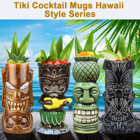 1 x RAW Customer Returns Tiki Mugs, 4 Pack Tiki Glasses for Cocktails Large Tropical Ceramic Mugs Hawaii Tiki Party Creative Cocktail Glass Bar Drinkware Premium Tropical Exotic Barware - RRP €57.44