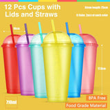 1 x RAW Customer Returns 12Pcs Colorful Plastic Cups 710ml Drinking Cups with Lids and Straws, Reusable Plastic Cups Colorful Glitter Plastic Cups Straw Cups Water Cups Travel Cups Cup, Party Cups - RRP €21.24