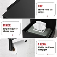 1 x RAW Customer Returns Rainsworth Large Toilet Paper Holder with Wet Wipes Box Black, Quiet Design, Toilet Paper Holder without Drilling, Wall Mount Tissue Roll Holder with Shelf, Self-Adhesive or Drilled - RRP €25.2