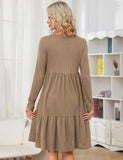 1 x Brand New MAVIS LAVEN Women s Maternity Dress Rib Knit Crew Neck Long Sleeve Casual Maternity Dresses for Photo Shoot Baby Shower, Khaki XXL - RRP €27.06