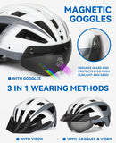 1 x RAW Customer Returns FUNWICT bicycle helmet with visor for men and women, lightweight bicycle helmet with magnetic glasses and USB charging LED light, stylish mountain bike helmet size M L XL XL 59-63 cm, white gray  - RRP €50.99