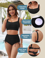 1 x RAW Customer Returns UMIPUBO Women s Bikini Set Tummy Control High Waist Swimwear Push Up Bikinis Drawstring Side Two Piece Swimsuit V Neck Swimsuit Black, XL  - RRP €32.99