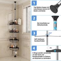 1 x RAW Customer Returns GOOPOOL shower shelf without drilling, height-adjustable shower shelf, rust-proof corner shelf, bathroom organizer, bathroom shelf with 4 baskets and 1 towel holder for bathtub and bathroom 70-320M black - RRP €29.99