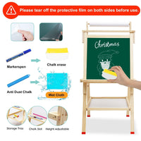 1 x RAW Customer Returns Children s easel painting double-sided board for children with chalkboard whiteboard height adjustable standing board with paper roller painting accessories storage tray stickers for boys from girls 3 4 5 years - RRP €49.4