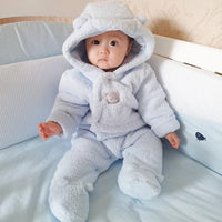 1 x RAW Customer Returns Baby Winter Onesie Baby Onesies, Baby Boys and Girls Onesie with Hood, Thick and Warm Baby Snowsuit Set, Blue 3-6 Months - RRP €37.87