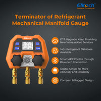 1 x RAW Customer Returns Elitech refrigerant manifold gauge, digital air conditioning manifold gauge, HVAC measuring device app control for R32 R134 etc., intelligent manifold mechanical manifold terminator DMG-4B - RRP €149.99