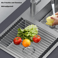 1 x RAW Customer Returns ViWaVee Dish Drainer, Foldable and Removable Dish Drainer over the Sink, Draining Mat, Draining Rack for Cups, Fruit, Vegetables, Super Kitchen Organizer Black 43 35  - RRP €19.67