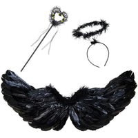 11 x RAW Customer Returns WIWJ 60CM Angel Wings with Halo Headband and Magic Wand, Black Angel Wings Party Costume, Feather Wings Angel Wings Costume for Halloween Carnival Cupid Cosplay Party Mardi Gras Costumes Decoration - RRP €171.82