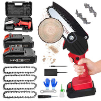 1 x RAW Customer Returns Mini Cordless Chainsaw for Pruning Updated Version with 2 Batteries, Safety Lock and 4 Chain, Electric Wood Saw,red - RRP €62.09