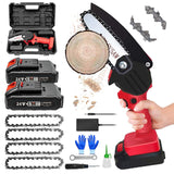 1 x RAW Customer Returns Mini Battery Chainsaw for Pruning Updated Version with 2 Batteries, Safety Lock and 4 Chains, Electric Saw for Wood, red - RRP €72.89