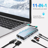 1 x RAW Customer Returns USB C HUB, docking station, 11-in-1 USB C adapter with 4K HDMI, VGA, USB 3.0 port, Type C PD, Ethernet RJ45 port, SD TF card reader, 3.5mm AUX, compatible for MacBook Pro Air , More Type C devices - RRP €24.67