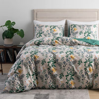 1 x RAW Customer Returns Michorinee Duvet Cover 240 x 260 cm Leaves Beige Green Bedding Botanical Floral Microfiber Zippered Reversible Adult with 2 Pillowcases 65 x 65 cm - RRP €20.4