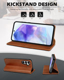 1 x RAW Customer Returns SHIELDON Case for Galaxy A55 5G Cell Phone Case Card Holder Wallet Genuine Leather Kickstand RFID Blocker Magnet Shockproof Protective Case Cell Phone Card Slot Leather Case Compatible with Galaxy A55 Retro Brown - RRP €30.99