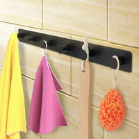 1 x RAW Customer Returns Black hook rail, wall hooks self-adhesive screws, coat rack coat hooks with 6 hooks, coat hooks wall for hat scarves handbags, towel hooks - RRP €18.22