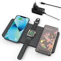 1 x RAW Customer Returns ZealSound Wireless Charger, 3-in-1 Wireless Charger for iWatch, iPhone 14 13Pro Max 13 12 11 11 Pro X XR XS 8 Samsung Galaxy Phone, Ultra Slim PU Leather Charging Pad for Multiple Devices - RRP €33.26