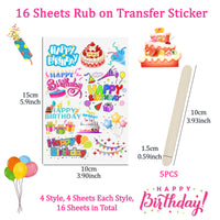 1 x RAW Customer Returns WANDIC Rub On Transfer Stickers, 16 Sheets Birthday Theme Transfer Stickers, Waterproof Scrapbook Stickers for Photo Albums, Greeting Cards, Gift Wrapping, Home Decoration - RRP €9.06