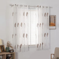 1 x RAW Customer Returns MIULEE Curtains with Coffee and White Leaves Pattern, Embroidery Curtain Transparent, Decoration Eyelet Curtains for Living Room, Short Window Curtain, Set of 2 Modern Bedroom Curtains, 2 x H145 x W140 cm - RRP €25.2