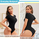 1 x RAW Customer Returns Bingrong Bodysuit Women Elegant Stretch Bodysuit Short Sleeves Bodysuit Basic Casual T-Shirt Shapewear Tops Body shaper - RRP €24.58