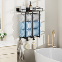 1 x RAW Customer Returns Ovicar Towel Rack for Bathroom - Wall Mounted Towel Holder with Metal Shelf 3 Hooks, 3 Bar Wall Towel Rack for Small Bathroom, Bath Towel Storage for Rolled Towels - RRP €28.99