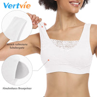 1 x RAW Customer Returns Vertvie Womens Stretch Wireless Push up Yoga Sports Bra Top Set for Fitness Training Padding 3 Pack EU L Tag XL, 3 White  - RRP €28.22