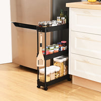 1 x RAW Customer Returns KINGRACK Narrow kitchen trolley with 3 levels, 13 cm wide storage trolley on wheels for kitchen or living room etc, black, 40 x 13.5 x 62cm - RRP €27.53