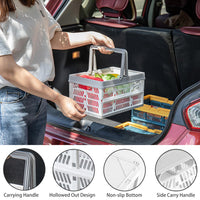 1 x RAW Customer Returns Ruucy folding plastic box set of 2, 37 25 20.5 cm folding basket foldable with handle, plastic storage basket, portable shopping basket carrying basket for shelf at home, picnics, supermarkets white  - RRP €26.66