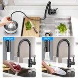 1 x RAW Customer Returns WAVEWO kitchen faucet black, kitchen faucet with pull-out shower with 2 jet types, sink faucet high pressure faucet kitchen 360 swivel, single lever mixer tap kitchen stainless steel, matt black - RRP €60.49