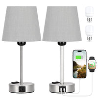 1 x RAW Customer Returns Kakanuo Bedside Lamp Touch Dimmable Set of 2, Table Lamp with Charging Function USB A C Ports Sockets, Gray Lampshade, Small Lamp for Bedside Table Bedroom Living Room Baby Room Office - RRP €60.49