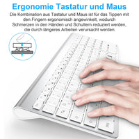 1 x RAW Customer Returns Keyboard Mouse Set Wireless - German USB QWERTZ Wireless Keyboard Small Mouse Ultra Thin Quiet Ergonomic Keyboard for Computer PC Laptop Smart TV Windows - Silver White - RRP €38.28