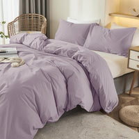 1 x RAW Customer Returns Menkala bed linen 135x200 purple lilac plain microfiber duvet cover 2 pieces violet plain colors soft non-iron single bed duvet cover and pillowcase 80x80 cm with zipper - RRP €27.22