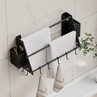 4 x Brand New LANMOU Towel Holder Without Drilling, Towel Holder Black Wall, 38-75cm Extendable, with Hooks, 3 Tier Towel Holder for Bathroom Kitchen, Rust Protection - RRP €120.96