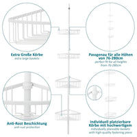 1 x Brand New smartpeas Telescopic Shower Shelves without Drilling 4 Baskets Adjustable Size from 76 to 280 cm Rubber Tips Powder-coated Steel in White Look 2 Self-Adhesive Hooks - RRP €48.9