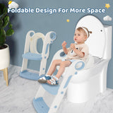 1 x RAW Customer Returns Potty toilet seat baby with stairs, children s toilet seat toilet with splash guard handles toilet trainer for toddlers boys and girls, height adjustable and foldable travel, bathroom seat blue white - RRP €23.59