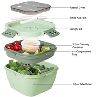 1 x RAW Customer Returns Greentainer salad container with compartments, lunch box with cutlery for adults and children, salad box to go, bento box for school, work, picnic, travel, leak-proof lunch box 1700ml, green - RRP €16.99