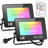 1 x RAW Customer Returns LE 15W LED spotlight RGB with RF remote control, 2-pack waterproof LED floodlights with memory function, dimmable color changing outdoor spotlight, IP65 colored outdoor lamp, colorful floodlight for garden- RRP €36.99