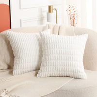 2 x Brand New Mandioo Set of 2 White Plush Boho Decorative Throw Pillow Covers 50 x 50 cm, Super Soft Striped Corduroy Decorative Pillow Case Sofa Cushion Decorative Couch Cushion Pillow Cover for Sofa Couch Living Room - RRP €39.8