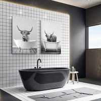 1 x Brand New UGZDEA Animal in the Bathtub Canvas Pictures, Black White Highland Cow Elephant Bathroom Poster Modern Living Room Bedroom Home Decor-without Frame A, 2x40x60cm  - RRP €21.99