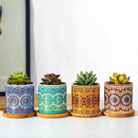 1 x RAW Customer Returns Yesland 4 Pack Succulent Flower Pots Small Ceramic Planter with Bamboo Saucer Drainage Hole for Cacti Home Garden Office Decoration Windowsill, Mandala Pattern - RRP €15.65