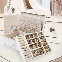 1 x RAW Customer Returns LATIT Women s Jewelry Box Premium Large 2 Layers Jewelry Organizer, Teens, for Rings, Earrings, Necklaces, Watches White  - RRP €25.56