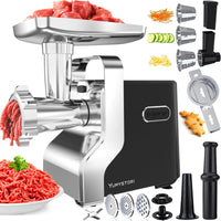 1 x RAW Customer Returns Electric Meat Grinder, Multifunction Electric Meat Grinder with Three Shapes of Cutting Cups, Meat Grinder with Sausage Filler, Shortbread Kebbe Attachment, 3 Stainless Steel Perforated Discs - RRP €119.99