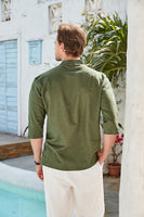 1 x Brand New SCARLET DARKNESS Men s High Collar Drawstring Shirt 3 4 Sleeves Olive Green M - RRP €30.99