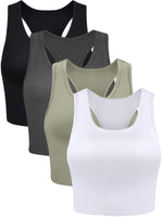 1 x RAW Customer Returns Geyoga 4 Pack Women s Crop Tank Tops Black, Anthracite Grey, Olive Green, White, S  - RRP €25.99