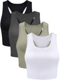 1 x RAW Customer Returns Geyoga 4 Pack Women s Crop Tank Tops Black, Anthracite Grey, Olive Green, White, S  - RRP €25.99