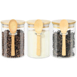 1 x RAW Customer Returns YUEYEE glass containers with lids and spoons, meal prep jars, tea coffee and sugar bowl sets, storage jars with lids airtight for spices, spice jars, 3 pieces 600 ml storage jars with wooden lids - RRP €21.99